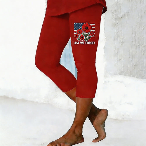 Women's Memorial Day Poppy Art Print Leggings