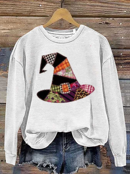 Women's Halloween Witch Hat Print Casual Sweatshirt
