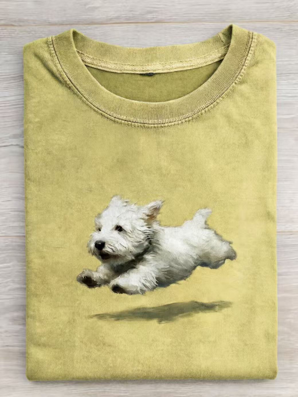 Funny retro Cute Running Dog Art Print Casual Cotton Short Sleeve T-shirt