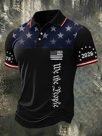 Men'S American Flag Print Casual Polo Shirt