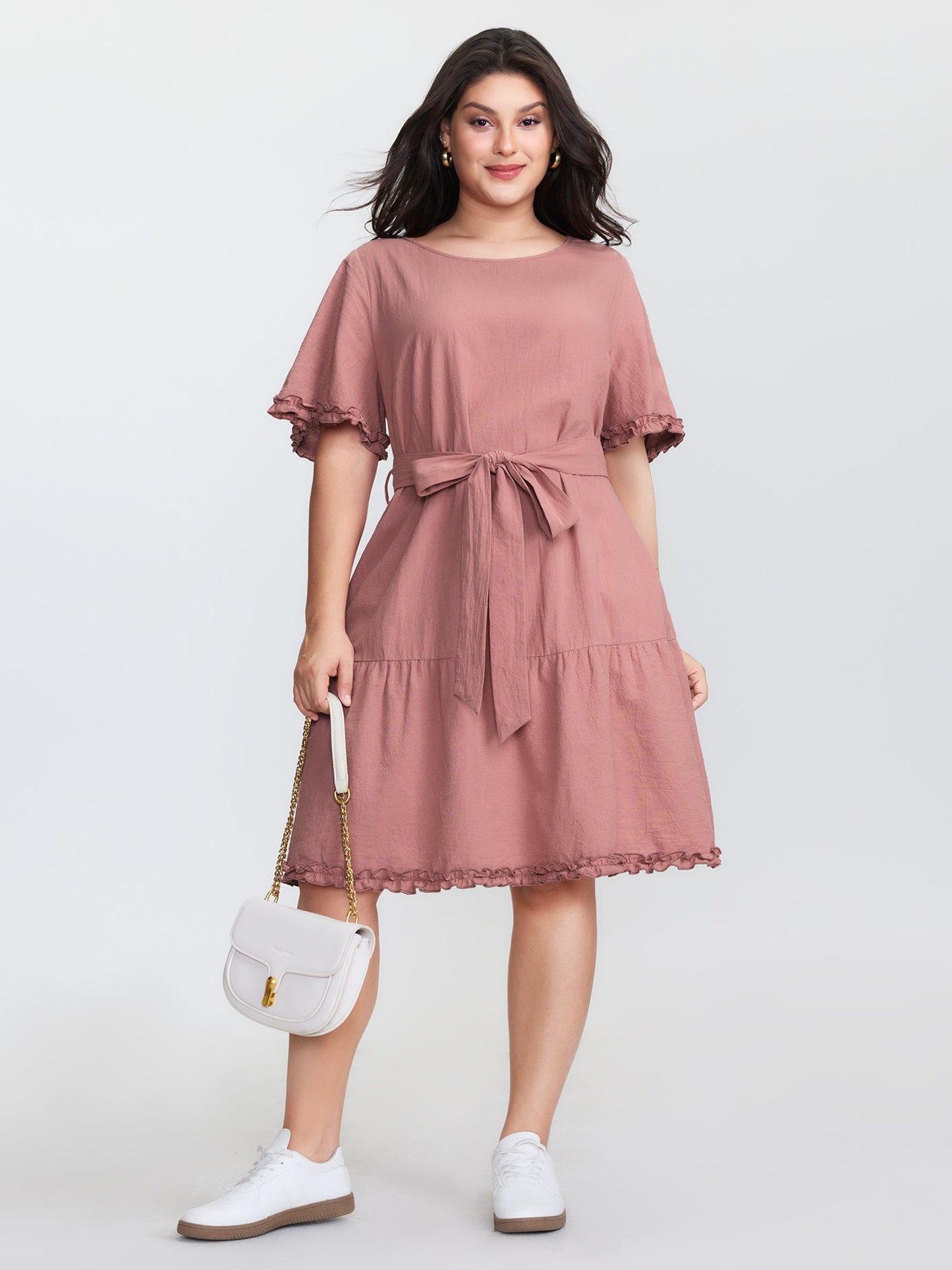 Pure Cotton Waist-Tie Mini Dress