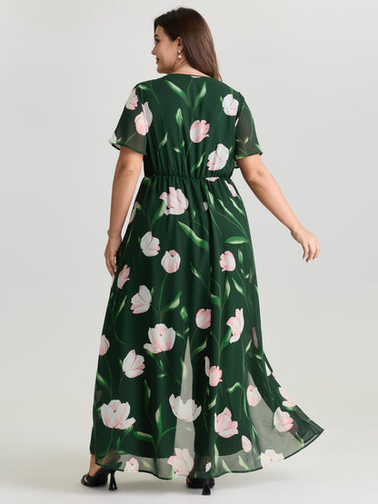 Hidden Zipper Floral Layered Pockets Jumpsuit