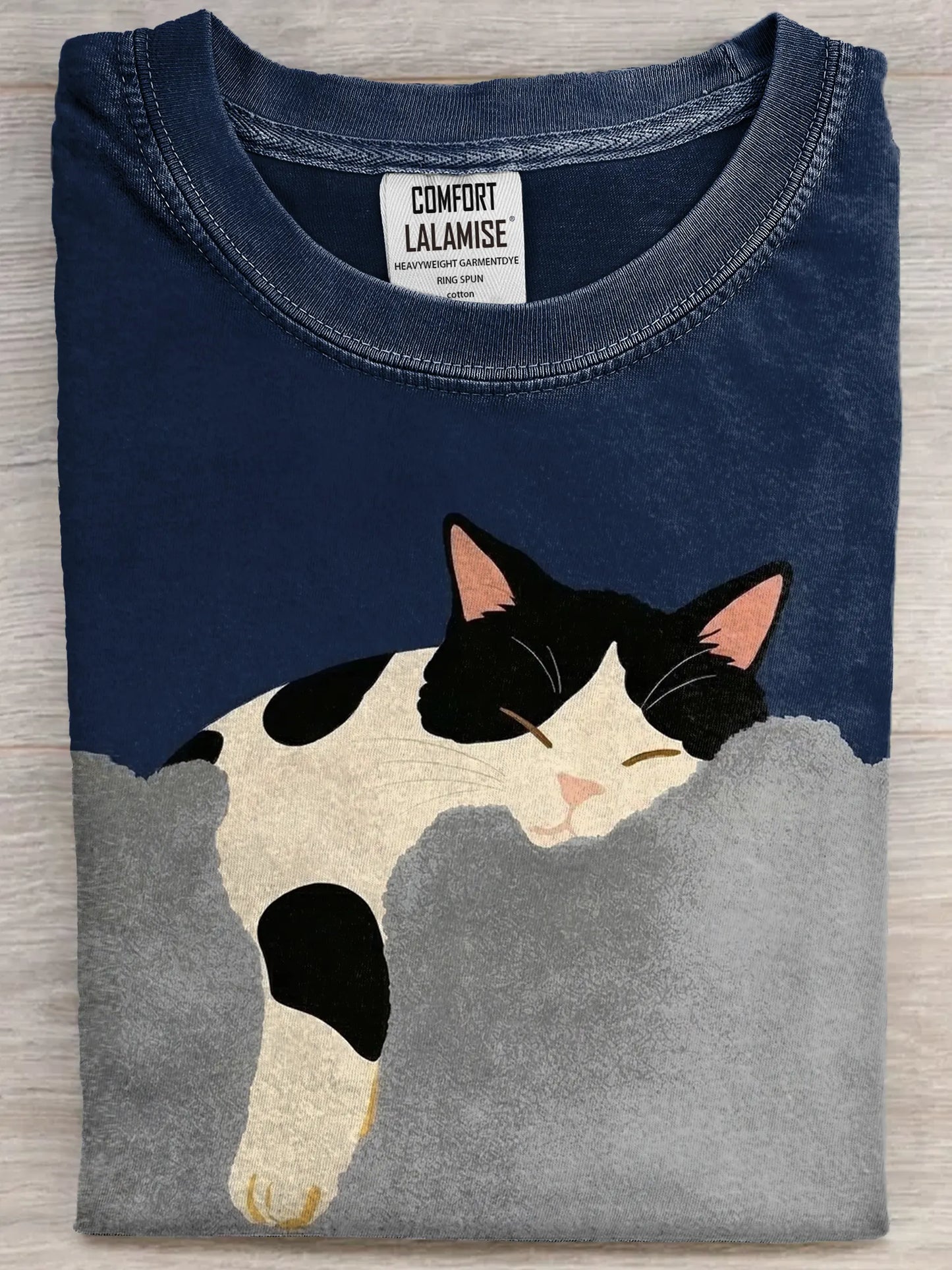Funny Retro Cute Sleeping Cat Art Print Casual Cotton Short Sleeve T-shirt
