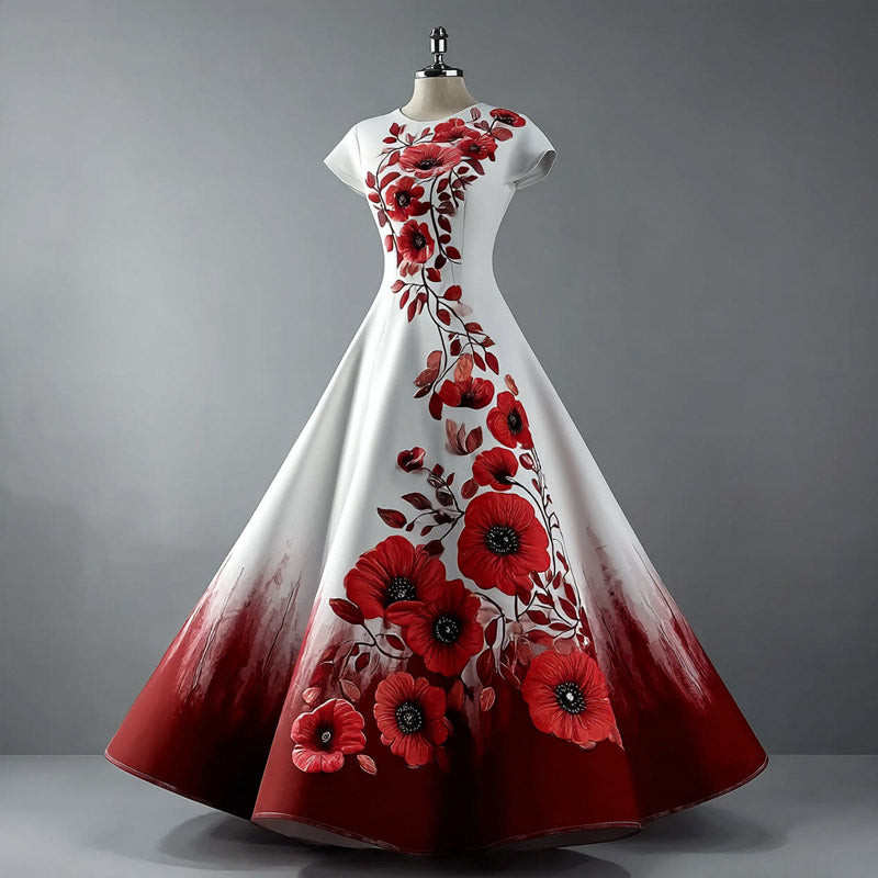 Women's With Poppy Floral Art Print Casual Dress
