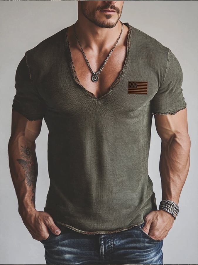Men's Vintage 100% Cotton Washed, Ribbed, Faded T-Shirt