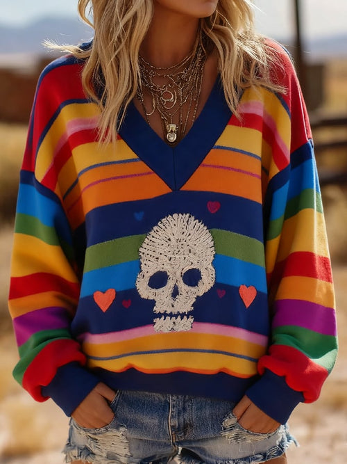 🔥Buy 2 Get 10% Off🔥Women's Casual Halloween Skull Art Print Sweatshirt