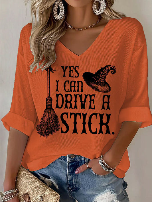 🔥HOT SALE🔥Women's Yes I Can Drive A Stick Print V Neck T-shirt