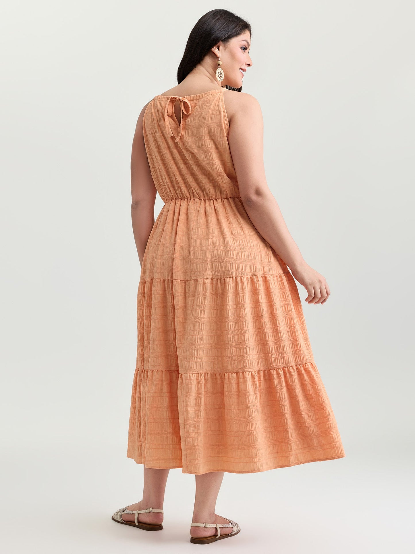 Breezy Halter-Neckline Tiered Midi Dress