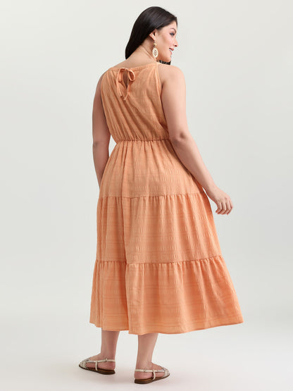 Breezy Halter-Neckline Tiered Midi Dress