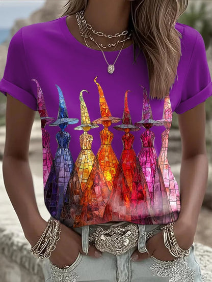 Women's Halloween Printed Round Neck T-Shirt