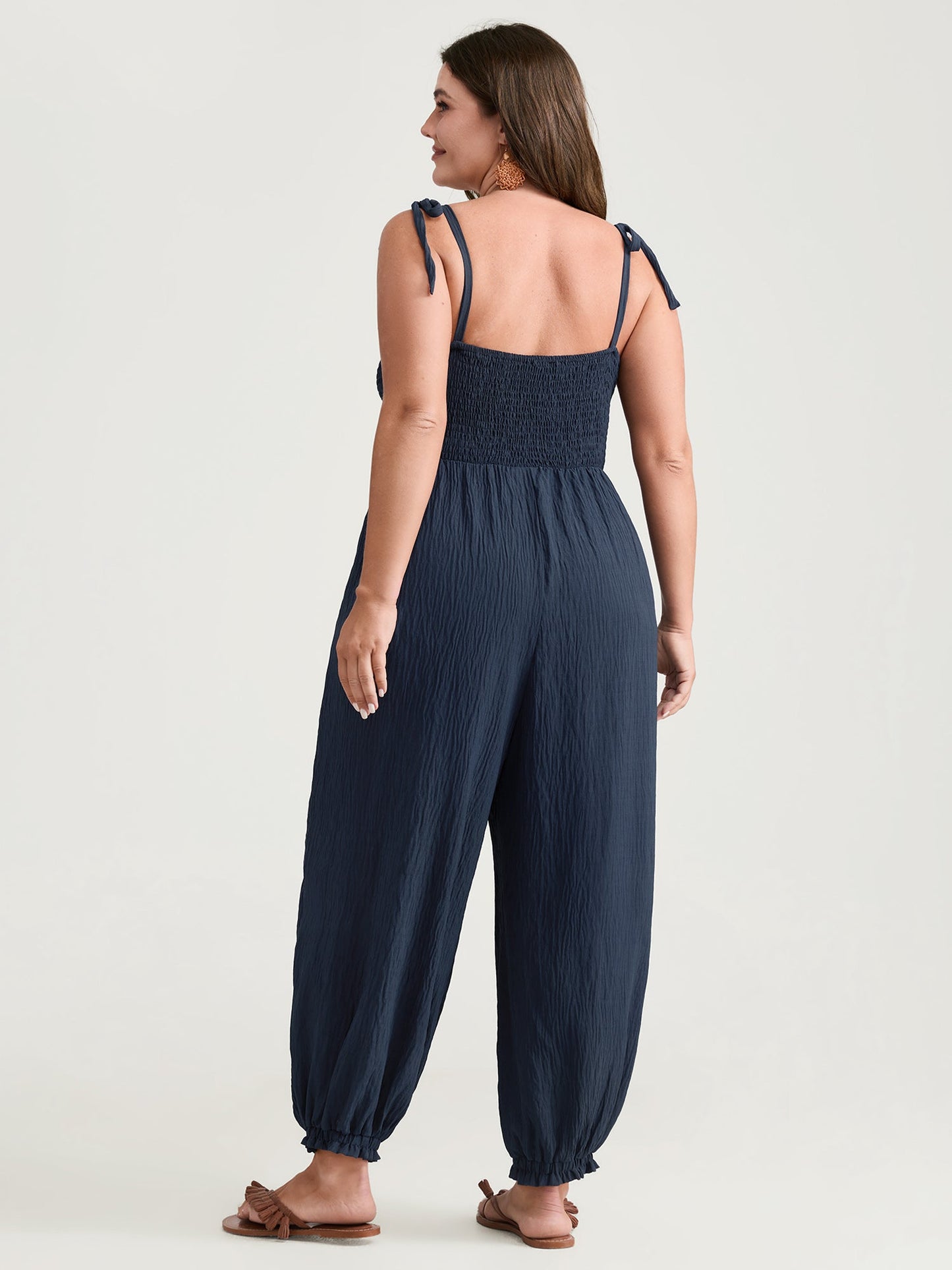 Cute Shoulder-Tie Cuffed Hem Jumpsuit