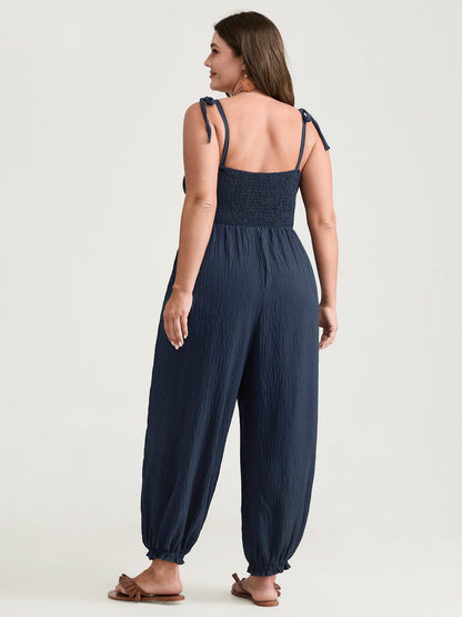 Cute Shoulder-Tie Cuffed Hem Jumpsuit