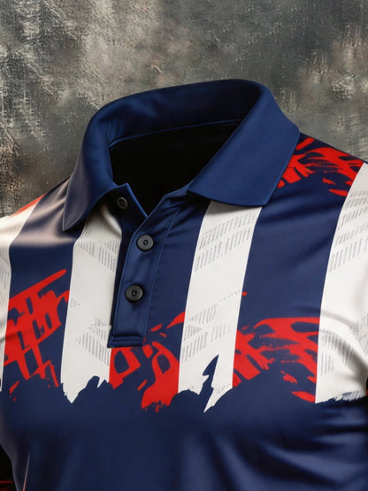 Men's Retro "Patriot" Color-Block Short-Sleeve Polo Shirt