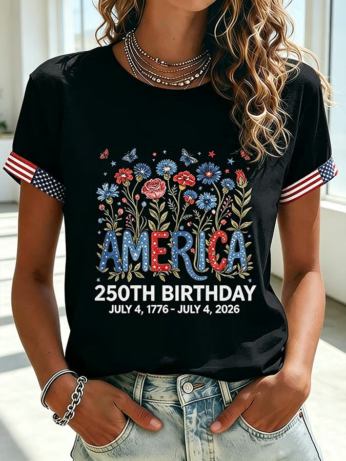 🔥Buy 3 Get 10% Off🔥Women's 250 Years Of Freedom Flower Art Print T-shirt