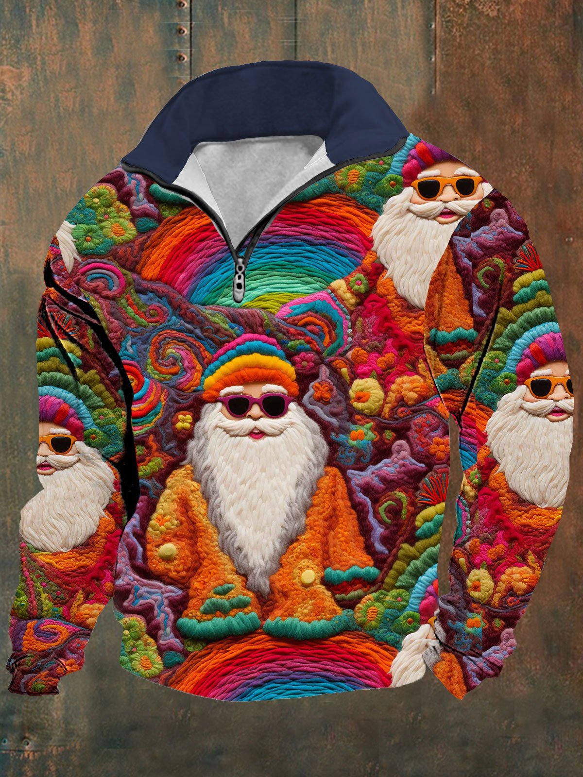 Men's Retro Santa Print Long Sleeve Top
