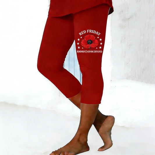 Women's Red Friday Poppy Art Print Leggings