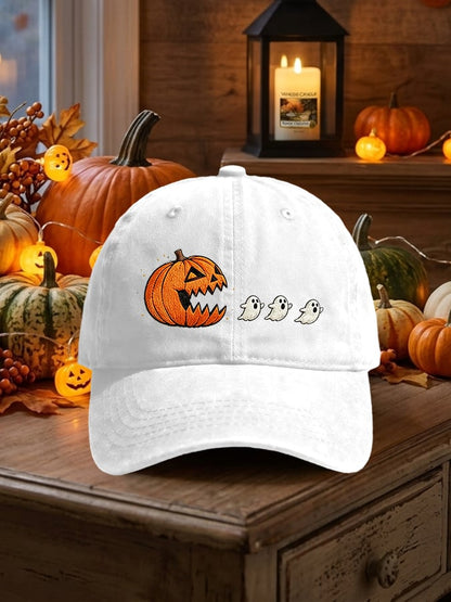 Retro Halloween Pumpkin Eat Ghost Print Baseball Cap
