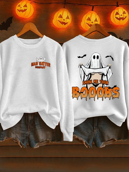 Women's Show Me Your Boobs Halloween Print Casual Sweatshirt