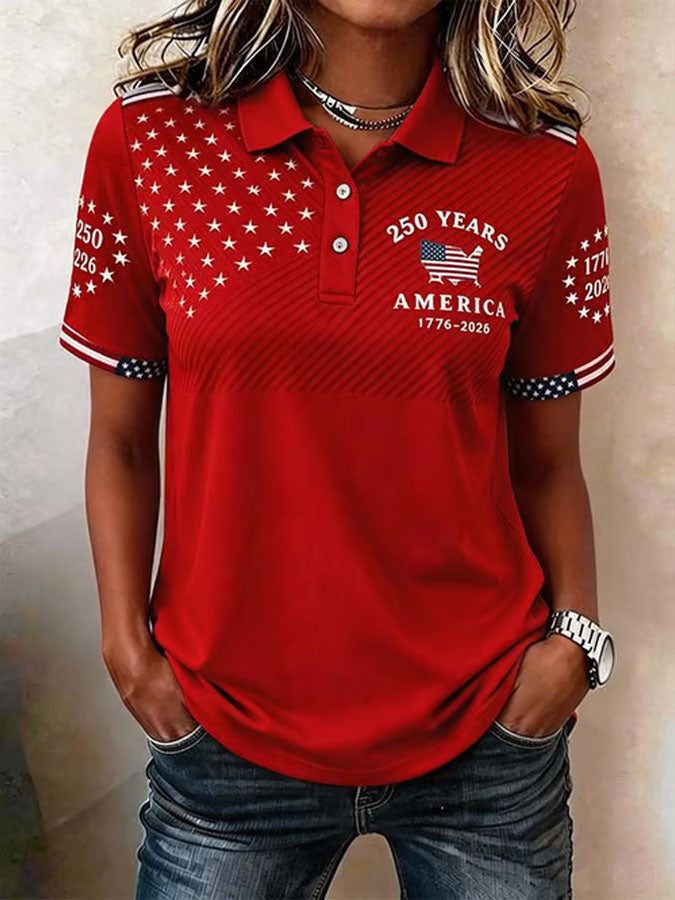 🔥Buy 3 Get 10% Off🔥Women'S Casual American Independence Day Printed Polo Shirt Short Sleeved