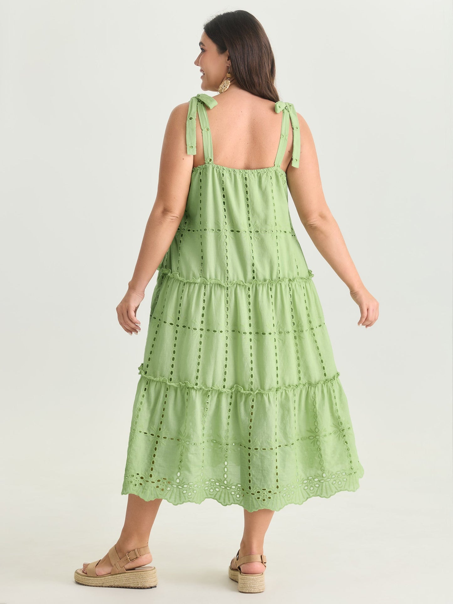Cut Out Textured Shoulder Ties Midi Dress
