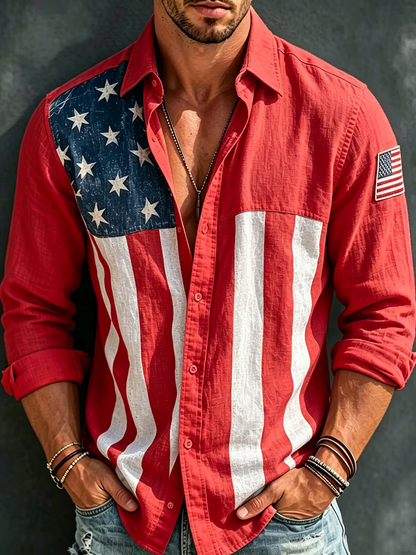 🔥Buy 3 Get 10% Off🔥Men's American Flag Independence Day Print Long Sleeve Shirt