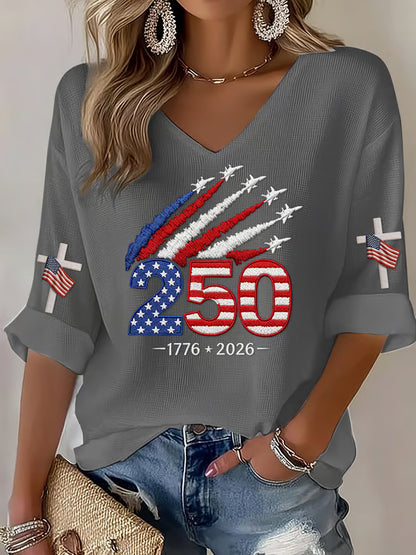 Women's 250th Anniversary Of The United States Printed V-Neck Top