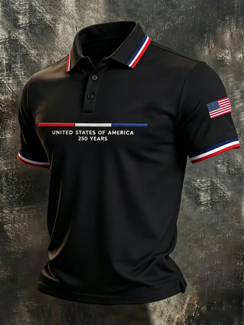 Men'S America Flag Print Casual Polo Shirt