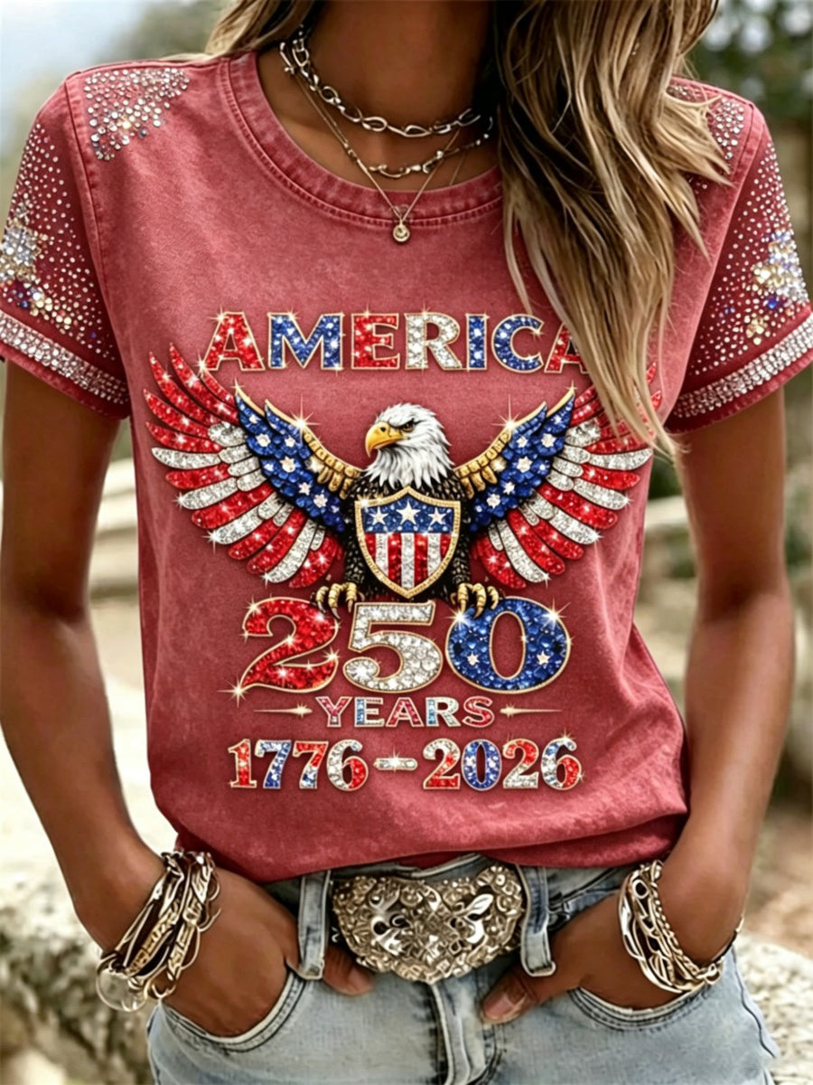 🔥Buy 3 Get 10% Off🔥American 250th Anniversary Rhinestone Design Women's T-Shirt