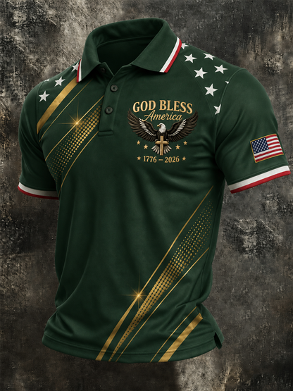 Men'S Retro American Patriots Independence Day 250Th Anniversary Commemorative Lapel Short Sleeved Shirt