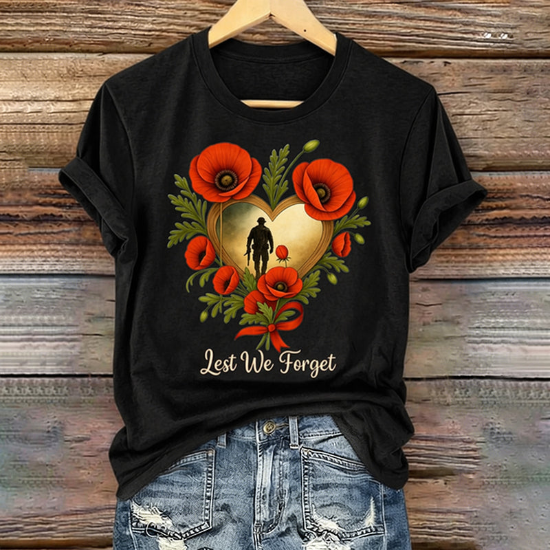 Women's Memorial Day Poppy Art Printed T-Shirt