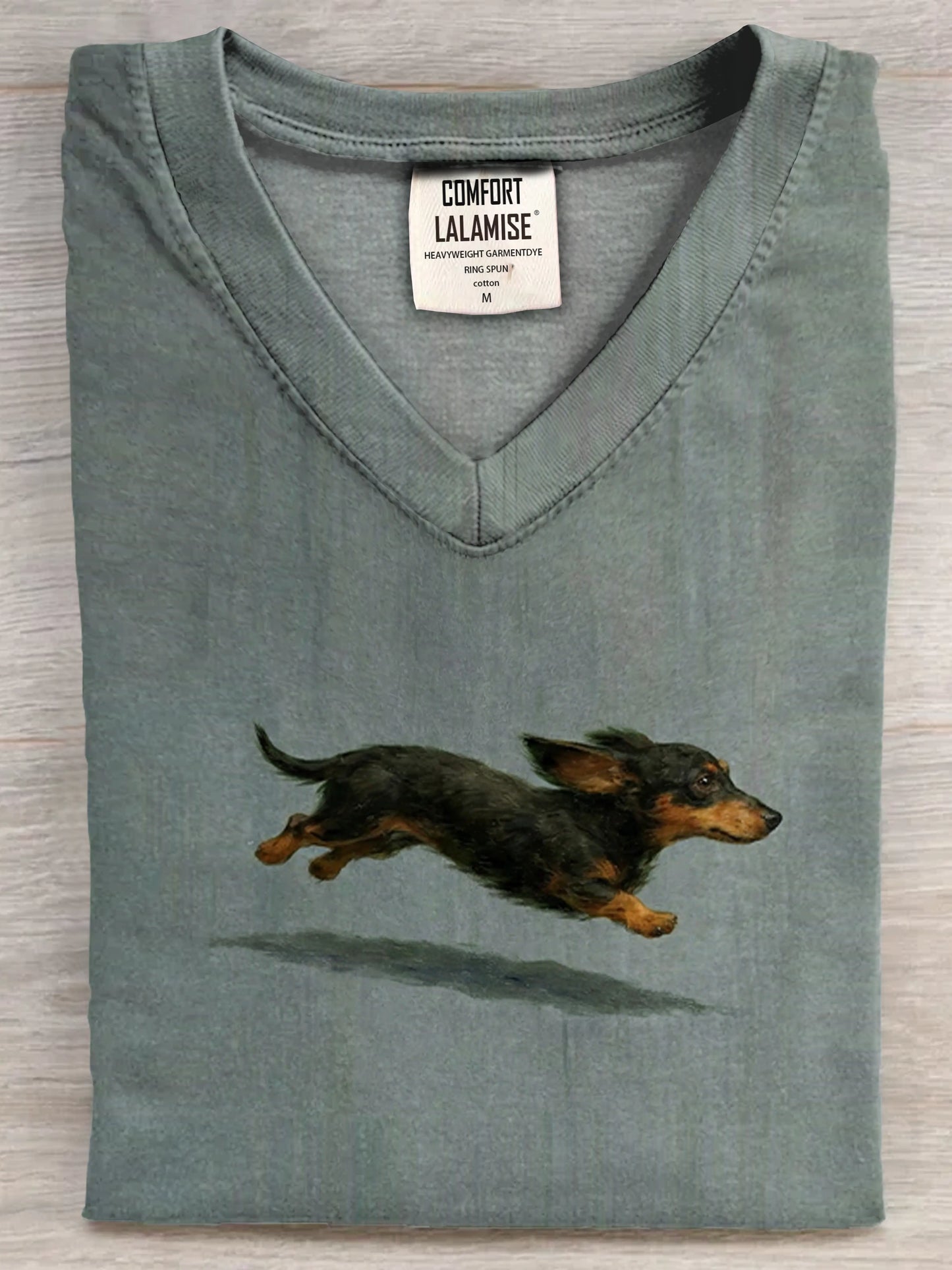Funny Cute Running Dachshund Art Print V-neck Casual T-shirt