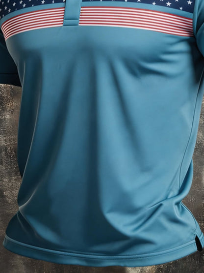 Men's Retro Patriot Color Block Polo Collar Short Sleeve