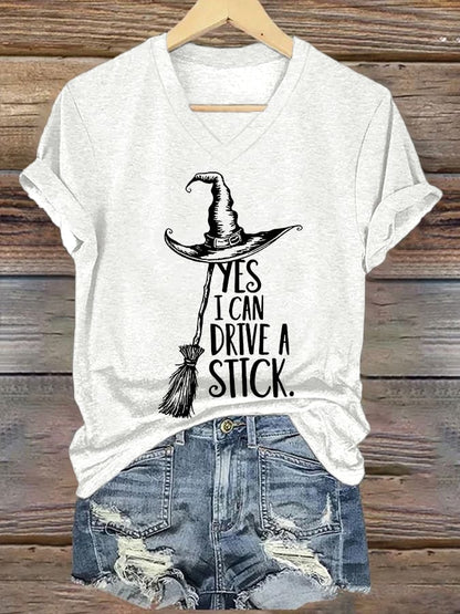 🔥HOT SALE🔥Women's Yes I Can Drive A Stick Print V Neck T-shirt