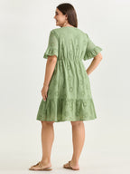 Eyelet Embroidered Ruffled Sleeve Mini Dress