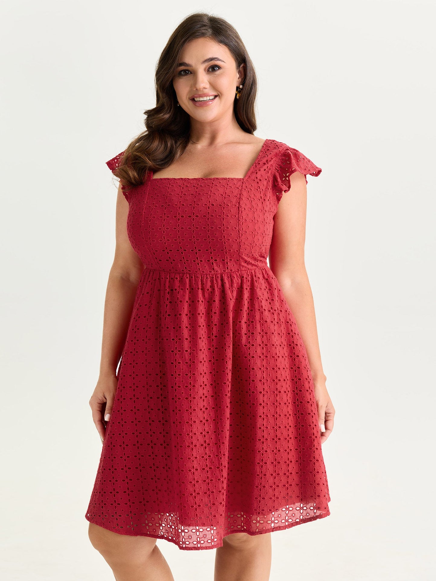 Cotton Textured Flutter Sleeve Mini Dress
