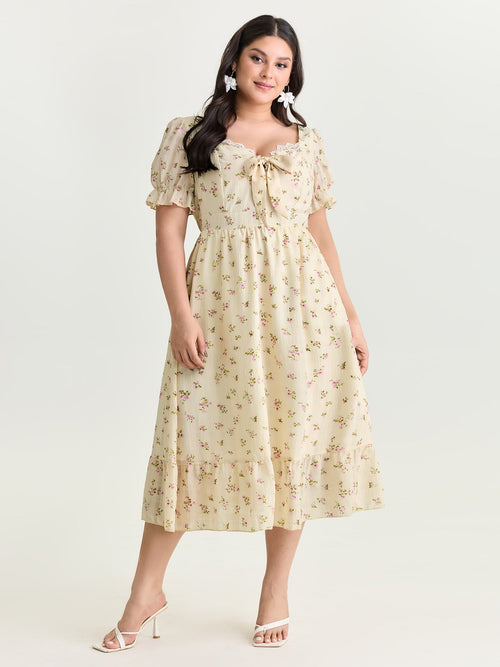 Delicate Floral Print Bow-Knot Maxi Dress