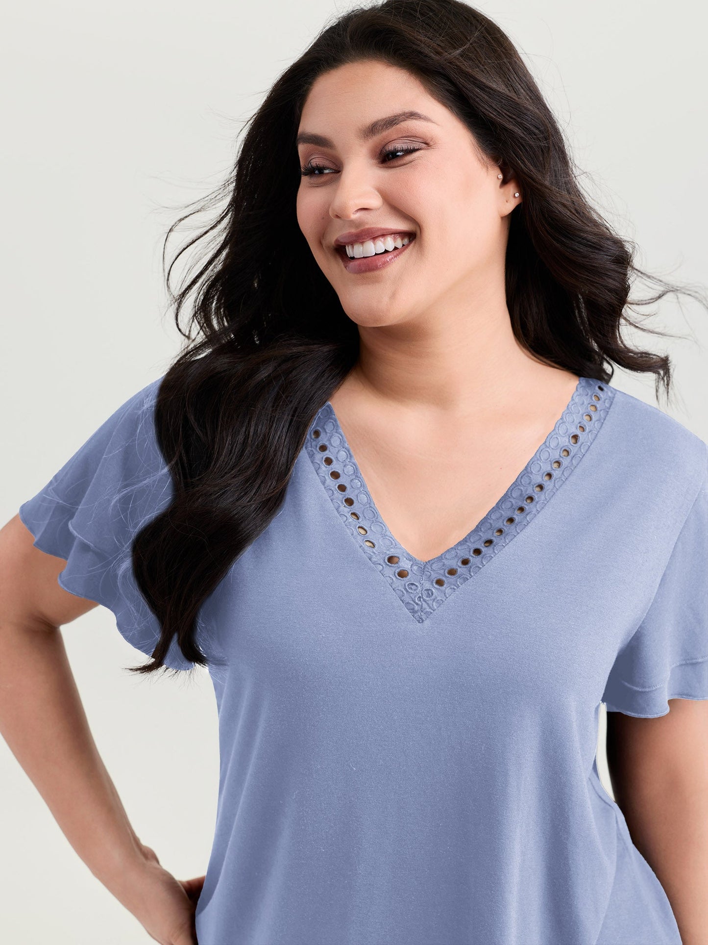 Supersoft Lace Trim Layered Sleeve T-Shirt