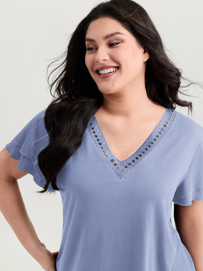Supersoft Lace Trim Layered Sleeve T-Shirt