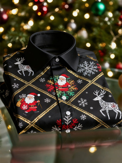 Men's  Christmas Long Sleeve Button-Down Shirt