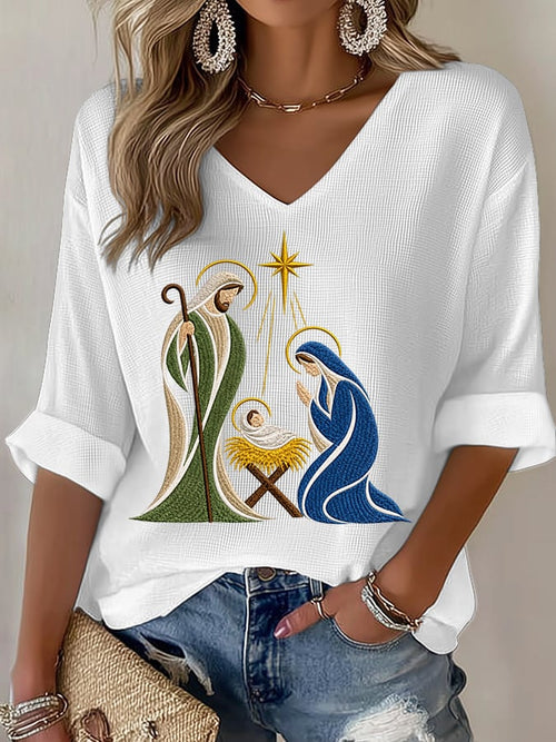 Women's Casual Printed Waffle Top