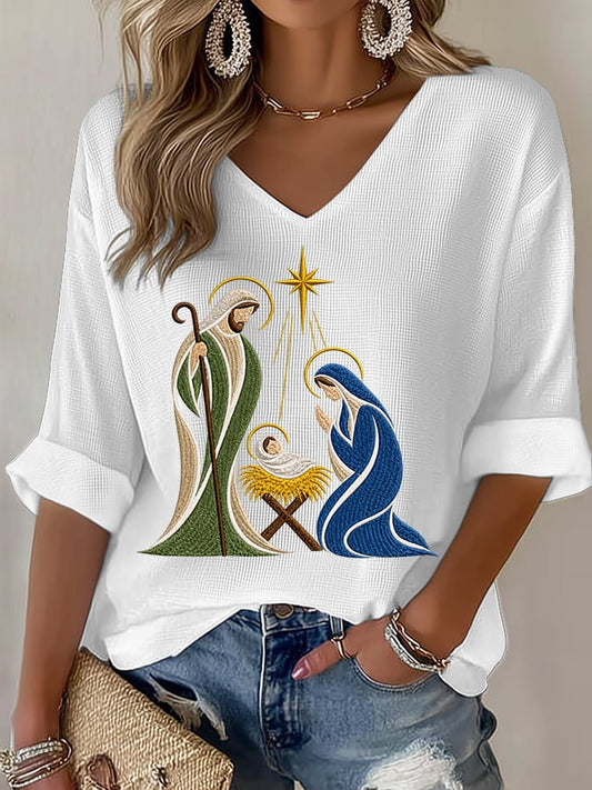 Women's Casual Printed Waffle Top