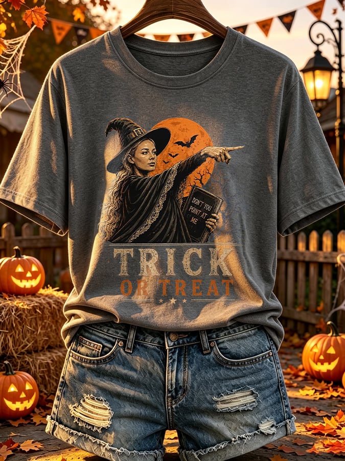 Retro Funny Halloween Basketball Don't Point At Me Trick Or Treat Print T-Shirt