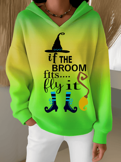 🔥HOT SALE🔥Women's Halloween Witch Print Furry Lined Hoodie
