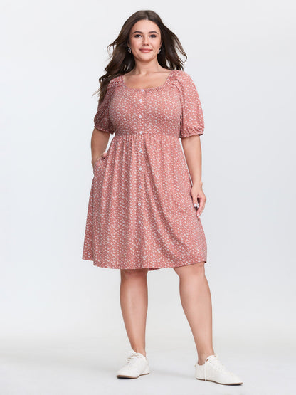 Floral Print Button Detail Mini Dress