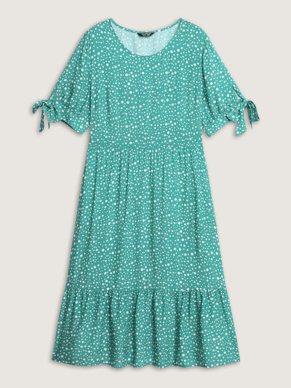 Polka Dot Sleeve Ties Midi Dress