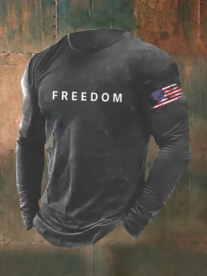 Men's Freedom Pattern Long Sleeve 100% Cotton T-Shirt