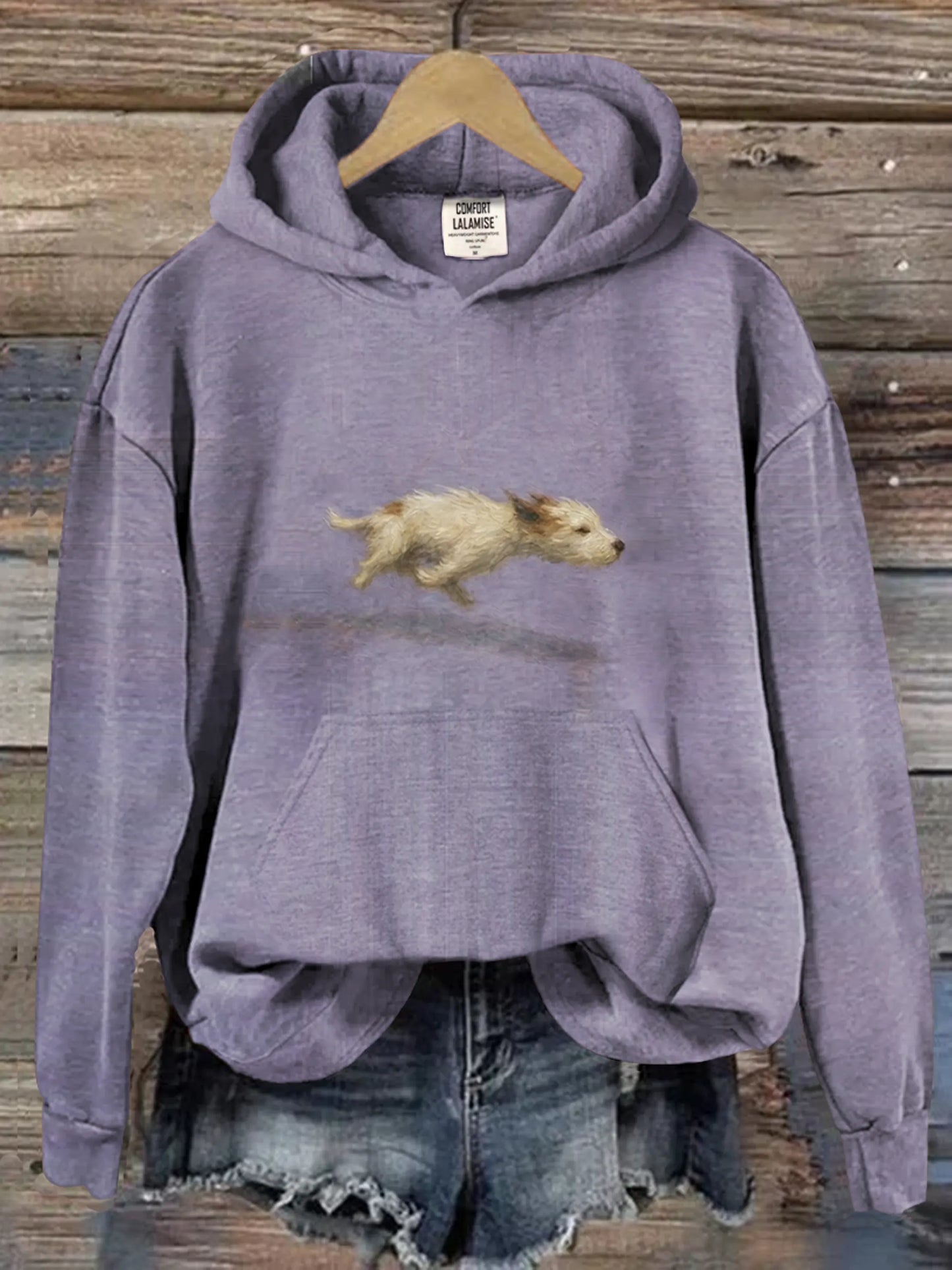 Funny Cute Running Dog Art Casual Hoodie Sweatshirt