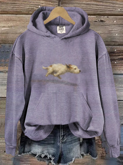 Funny Cute Running Dog Art Casual Hoodie Sweatshirt