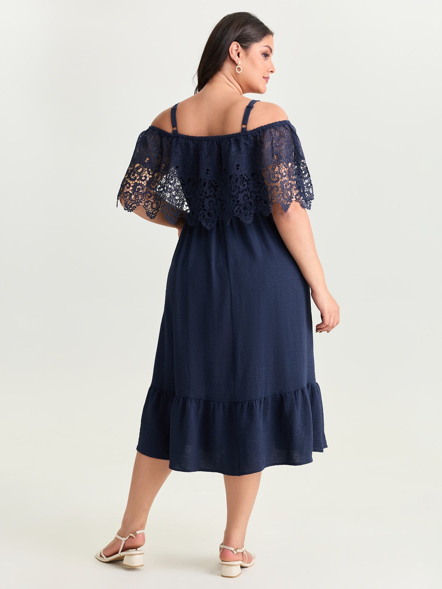 Sheer Lace Off-Shoulder Midi Dress