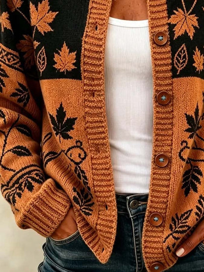 Women'S Casual Maple Leaf Knit Cardigan